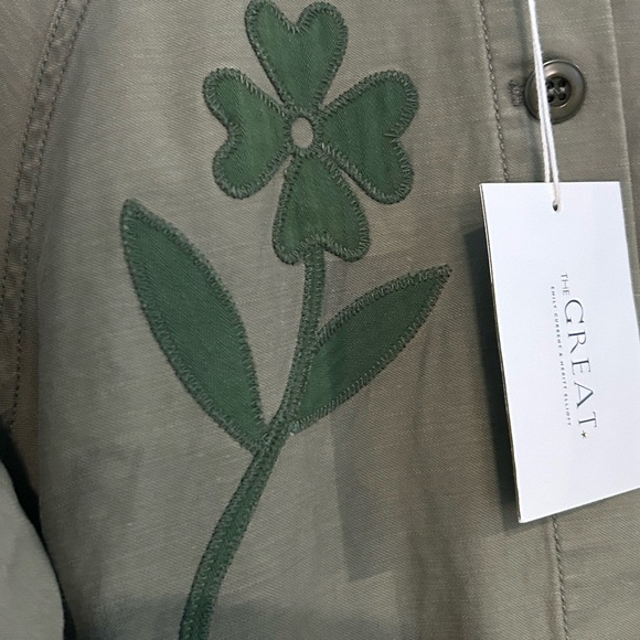 The Great Floral Applique Jacket Commodore Army Green Pockets NWT Size 3/Large - Picture 10 of 12